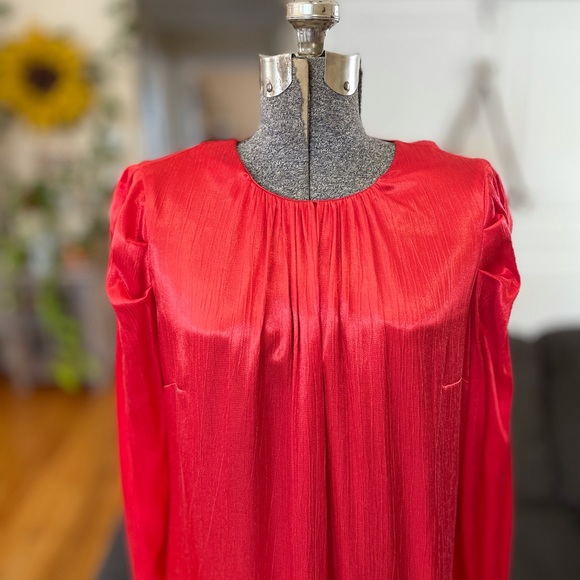 NWT NINE WEST BRIGHT SATIN RED LONG SLEEVE CREW NECK MINI DRESS 80s vibe - Picture 5 of 6